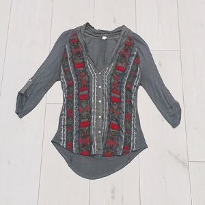 Red & Gray Tiny button-up, size XS